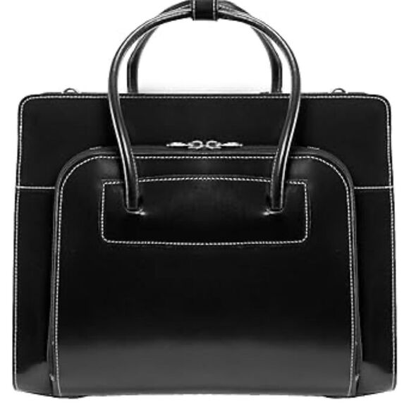 Handbags - Mcklein Lake Forest Ladies Leather Laptop Brief Case Removable - Black  bag